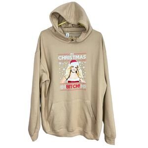 UNISEX BRITNEY SPEARS ITS CHRISTMAS B*TCH XMAS ESSENTIAL TAN HOODIE SIZE XL NWOT